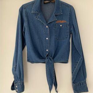 🏍️ Harley Davidson women’s denim shirt with orange logo / xs